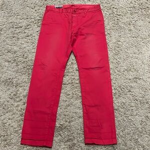 Men's Closed Clifton Slim Garment Dyed Red Distressed Chino Pants 36